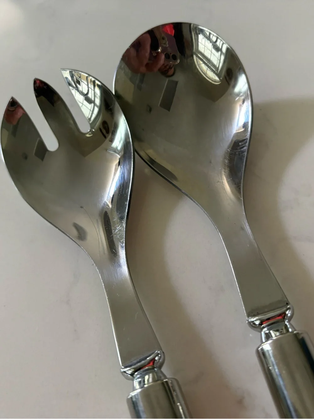 Clear Crystal handle & Silver Stainless Steel Salad Serving Set